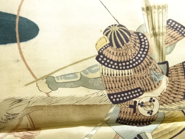 JAPANESE KIMONO / ANTIQUE BOYS KIMONO / MOUNTED SAMURAI PATTERN